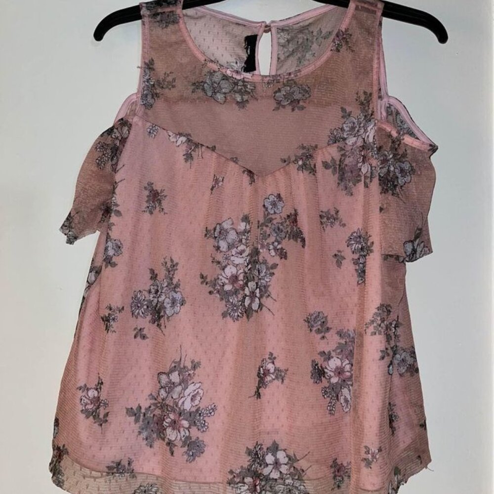 Pink Floral Cold Shoulder Top, XL